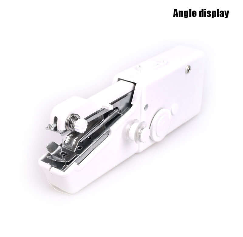 Home Sewing Kit portable sewing machine displayed from an angle, perfect for quick repairs and crafting.