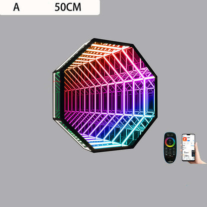 Infinity Led Mirror showcasing a hexagonal design with vibrant RGB lighting and remote control features.