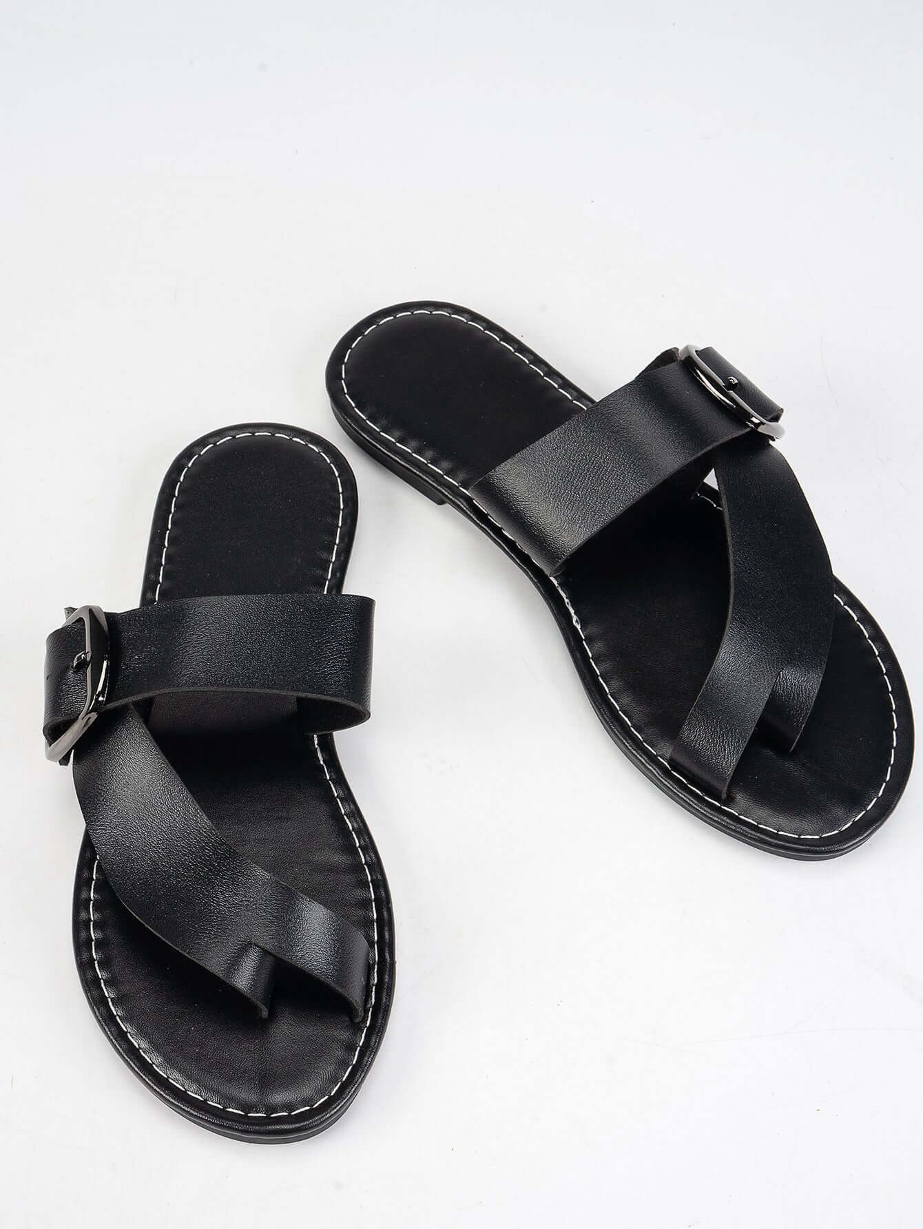 Black Ladies Summer Sandals with cross strap design, perfect for stylish and comfortable all-day wear.