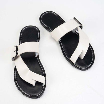 White Ladies Summer Sandals with PU lining and buckle detail, ideal for stylish comfort.
