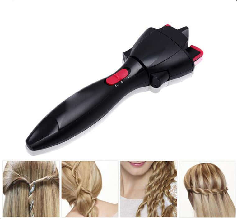 Machine for Braiding Hair with durable ABS plastic design and powerful motor, showcasing various braided hairstyles.