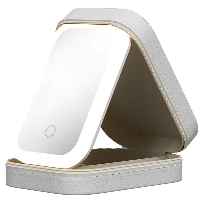 Stylish Makeup Storage Box with illuminated mirror, ideal for organizing cosmetics and enhancing beauty routines.