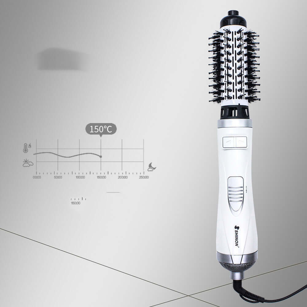 Multifunctional Hair Dryer Brush with advanced design for drying, curling, and volumizing hair, featuring hot and cold air settings.