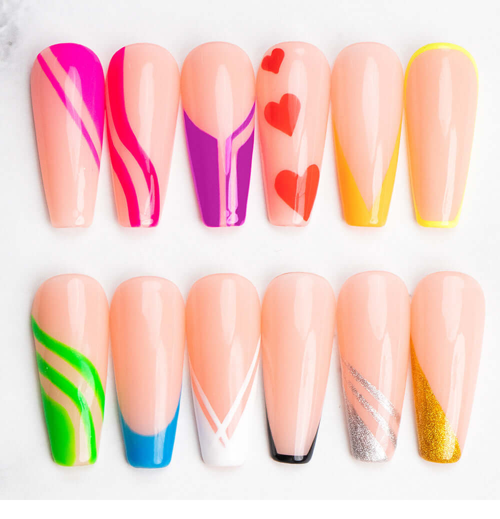Nail Art Gel Liner Set showcasing 12 vibrant colors for creative designs, perfect for customizable and eye-catching nail art.