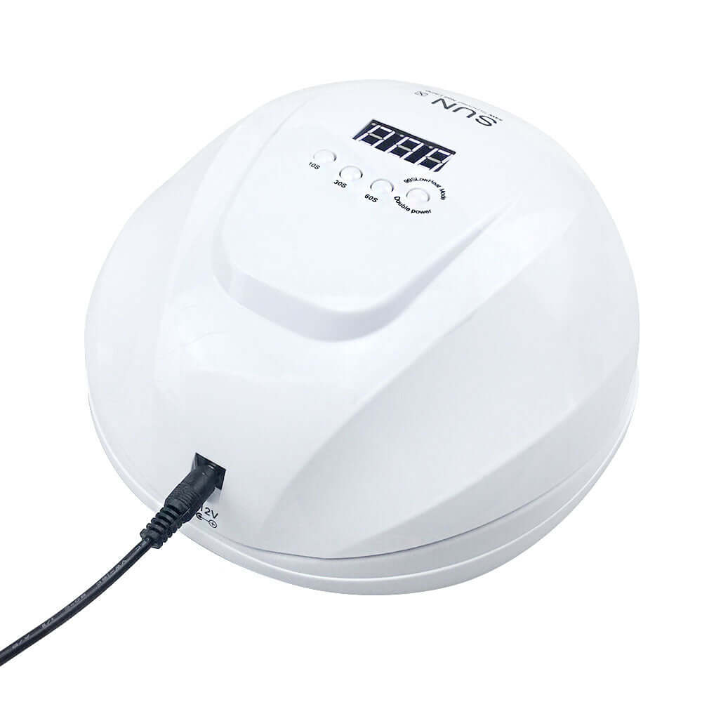 White Nail Lamp Dryer with digital display and universal voltage for quick and safe nail drying, 54W power output, portable design.