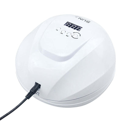 White Nail Lamp Dryer with digital display and universal voltage for quick and safe nail drying, 54W power output, portable design.
