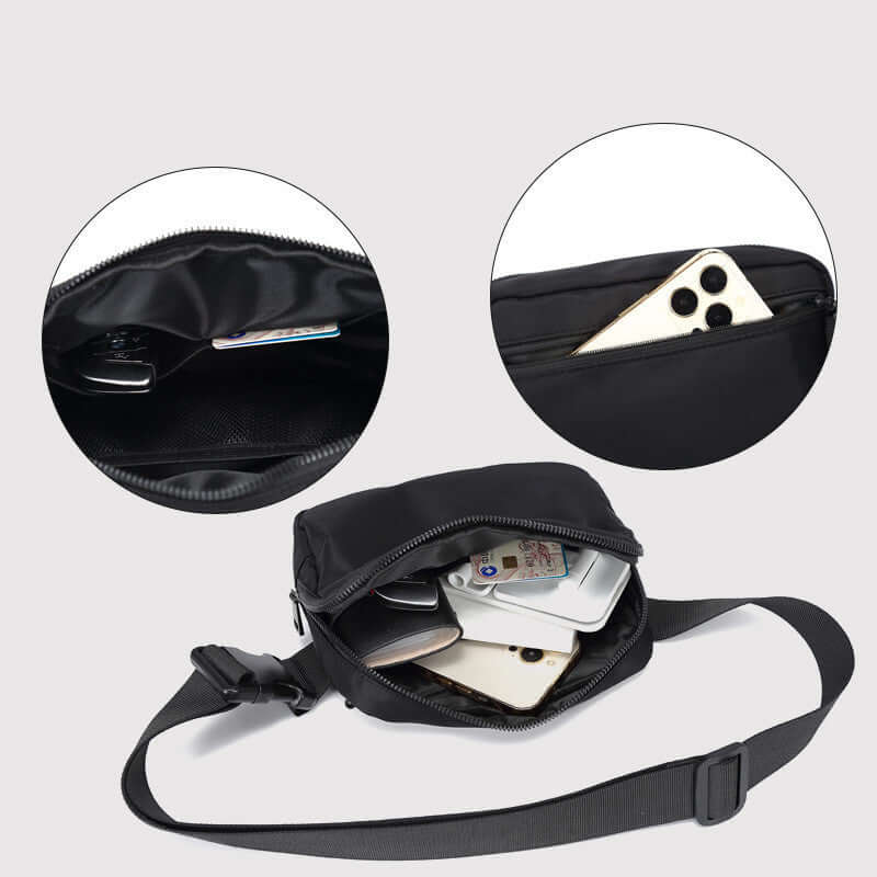 Black Nylon Crossbody Pouch Bag - Lightweight, Waterproof Design with Ample Storage for Essentials