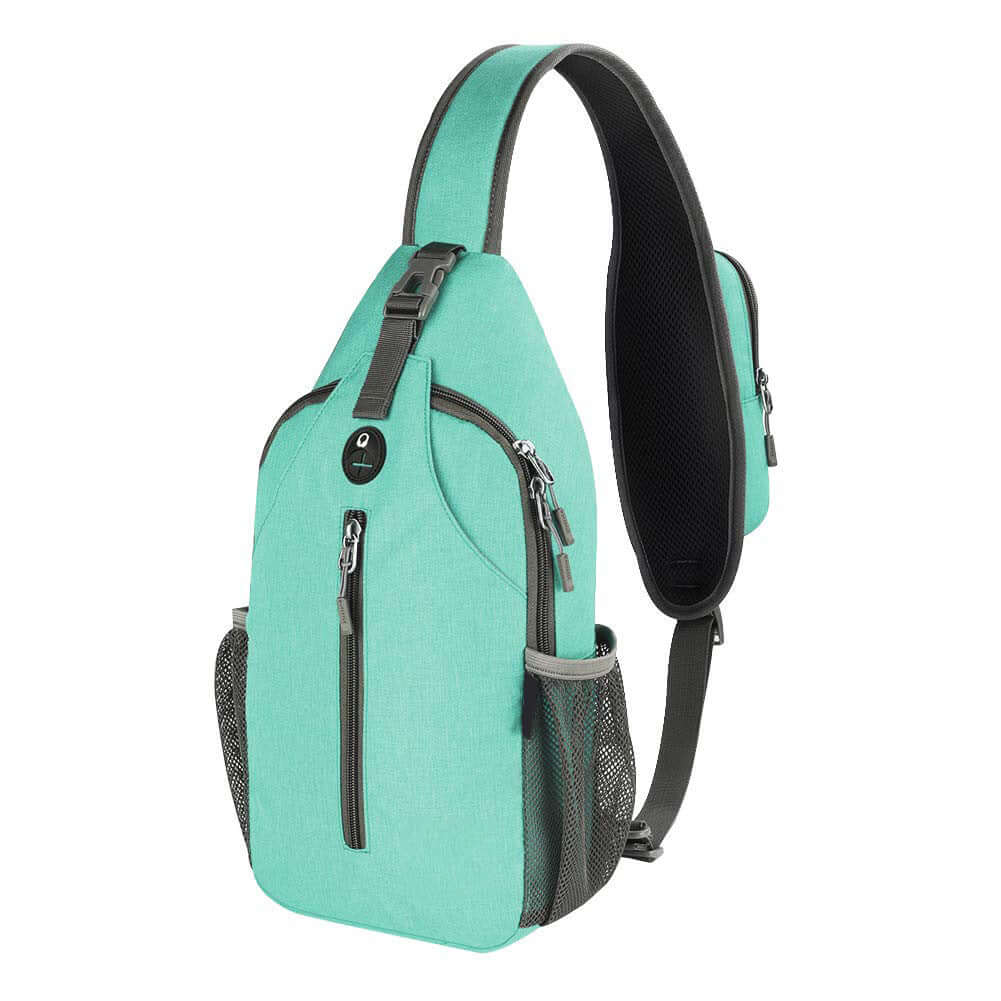Outdoor Crossbody Shoulder Bag in teal color with durable nylon design, featuring multiple compartments and adjustable shoulder strap.