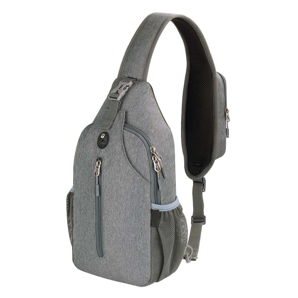 Gray outdoor crossbody shoulder bag with durable nylon material and sleek design, ideal for hiking and everyday use.
