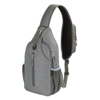 Gray outdoor crossbody shoulder bag with durable nylon material and sleek design, ideal for hiking and everyday use.