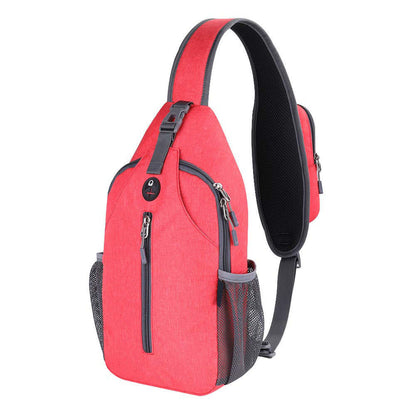 Red outdoor crossbody shoulder bag made of durable nylon with a sleek design, perfect for hiking and daily activities.