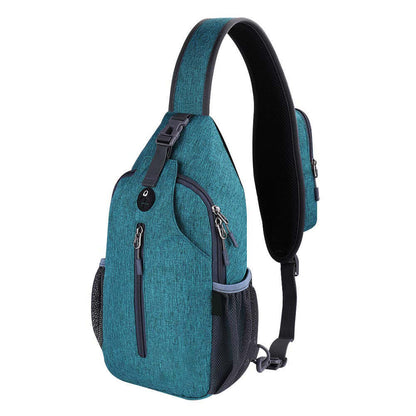 Alt Tag: Stylish outdoor crossbody shoulder bag in durable nylon, teal color, perfect for hands-free travel and daily use.