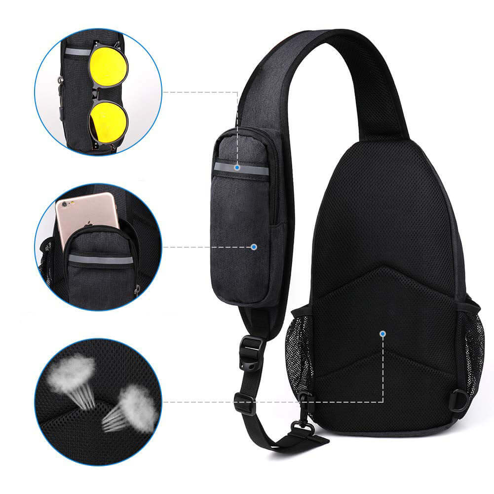 Outdoor Crossbody Shoulder Bag in black nylon, featuring multiple pockets and breathable design, perfect for durable daily use.