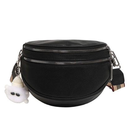 Black Ladies Chest Bag in PU with Slit Pocket, featuring urban style and convenient design, accented with a playful charm.