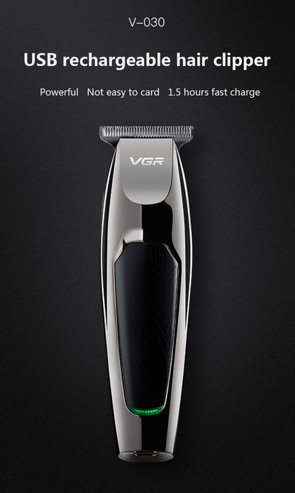 Professional Hair Clipper with USB rechargeable design, sleek VGR model V-030, suitable for precision trimming and fast charging.
