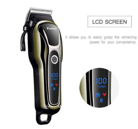 Professional Hair Cut Trimmer with LCD Screen for efficient grooming performance, sleek design, and international travel compatibility.