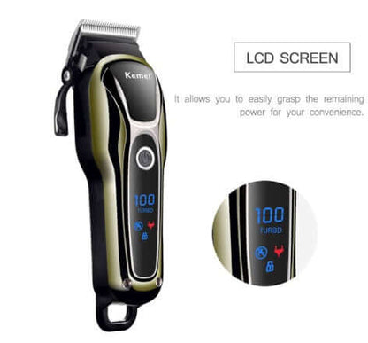 Professional Hair Cut Trimmer with LCD Screen for efficient grooming performance, sleek design, and international travel compatibility.