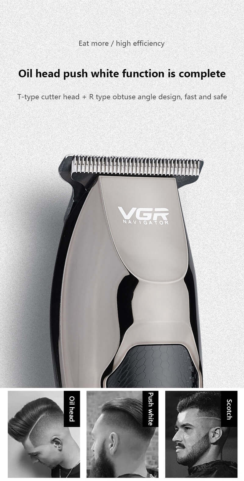 Professional Hair Clipper with T-type cutter head, ideal for precision trimming and engraving, featuring high efficiency design.