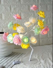 Rose Small Tree Lamp with colorful illuminated roses, adding elegance to indoor decor.
