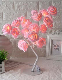 Rose Small Tree Lamp with glowing pink roses, adding elegance and creativity to home decor