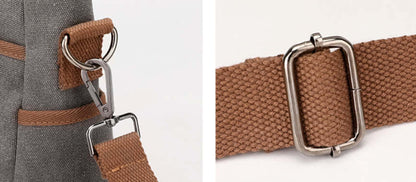 Close-up of the Simple Tote Bag showing durable metal clasp and adjustable canvas strap.