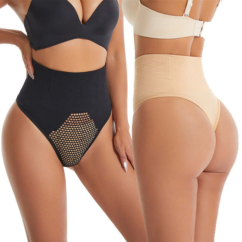 Two women wearing Slim Body Shaper in black and beige, showcasing comfortable and breathable nylon fabric design.