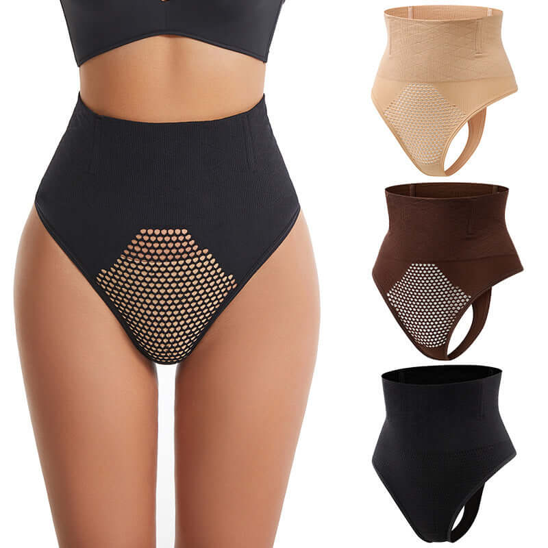 Slim Body Shaper in black, brown, and light brown showcasing breathable nylon fabric with mesh design for comfort and support.