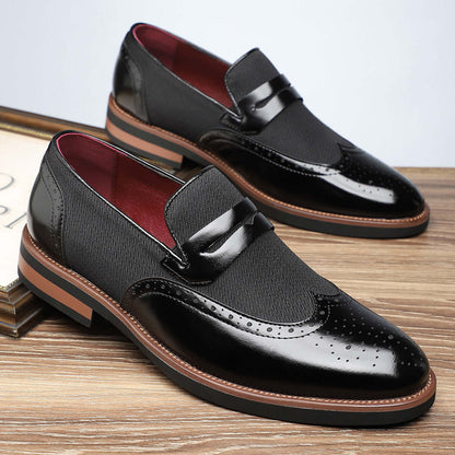 Smart Casual Leather Shoes in sleek black, featuring durable artificial PU material and unique color-matching pattern, perfect for men.