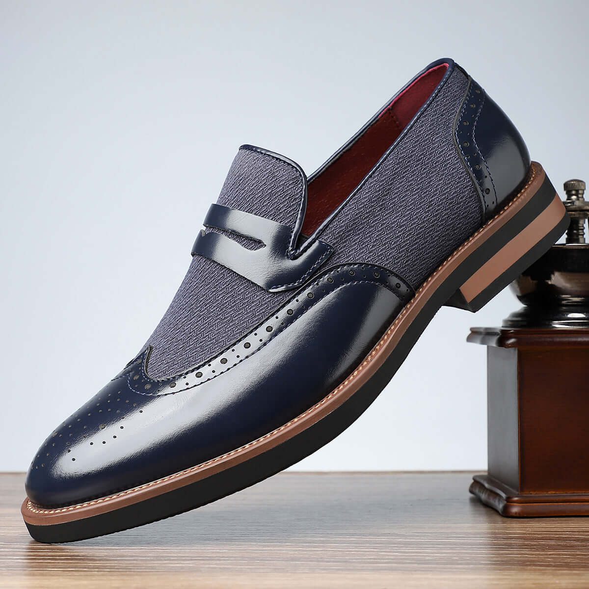 Smart Casual Leather Shoes in blue with durable artificial PU material, offers style and a perfect fit for sizes 39 to 48.