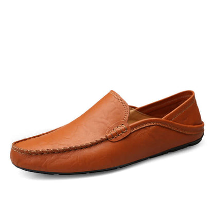 Soft Bottom Leather Loafers in Red Brown, featuring a classic design with a comfortable round toe, perfect for casual wear.