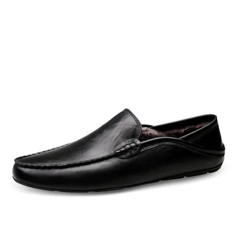 Soft Bottom Leather Loafers in black, showcasing premium craftsmanship and a classic design with a round head toe holder.