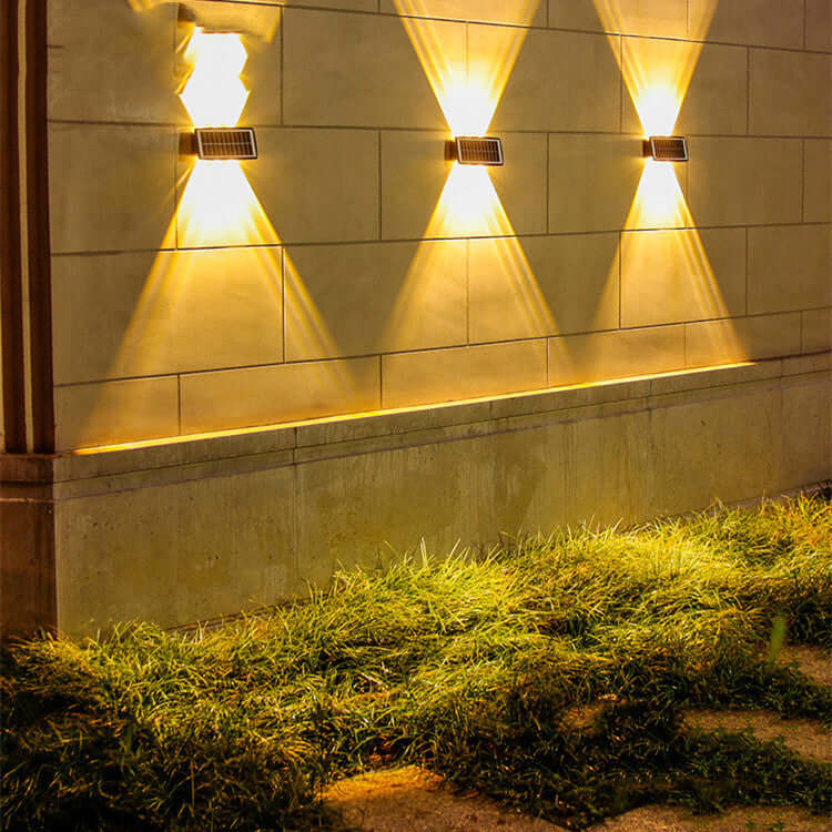 Solar Exterior Wall Light illuminating a wall, highlighting energy-efficient outdoor ambiance with stylish design.