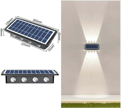 Solar Exterior Wall Light showcasing solar panels and wall-mounted illumination for eco-friendly outdoor lighting.
