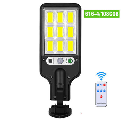 Solar Led Wall Lamp with remote control, featuring 108 COB LEDs, designed for efficient outdoor lighting and easy installation.