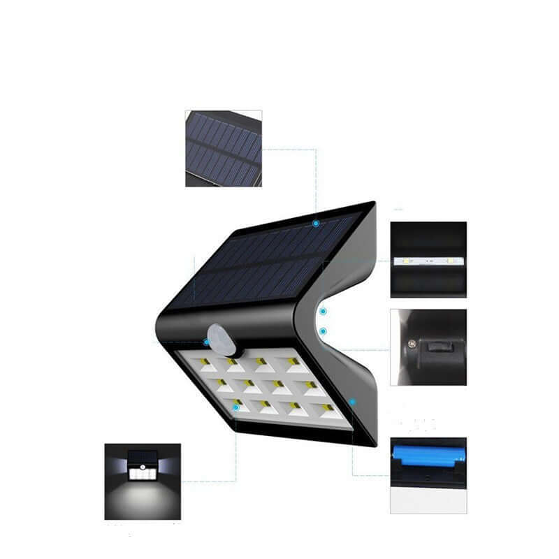 Solar Powered Outdoor Wall Lighting featuring a solar panel and multiple LED lights for eco-friendly illumination.