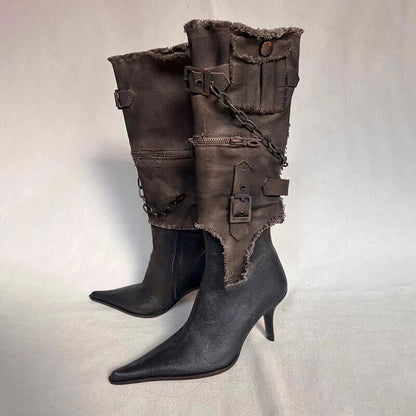 Stylish black Stiletto Heel Cowgirl Boots with durable artificial PU and tip bracket, featuring 6-8 CM high heels.