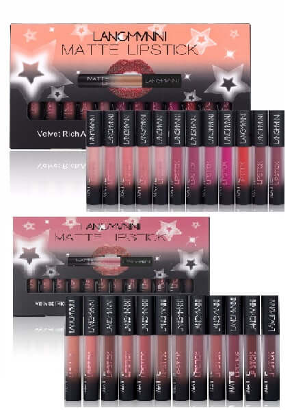 Lipsticks Matte Colors set with 12 vivid shades, showcasing waterproof, velvety matte finish lipsticks ideal for long-lasting wear.