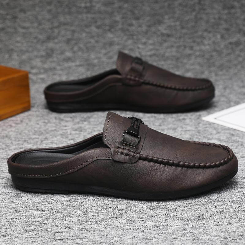 Brown open heel loafers crafted with high-quality viscose and rubber sole for durability and flexibility, size 39-44.