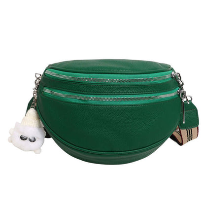 Green Ladies Chest Bag with PU material and slit pocket, designed for urban simplicity and comfort.