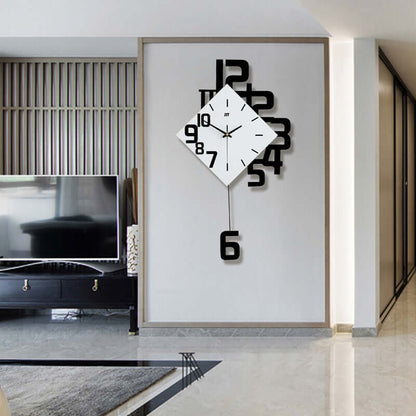 Stylish wall clock prominently displayed in modern living room, enhancing decor with contemporary design.