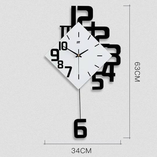 Stylish wall clock with unique diamond design, featuring bold black numbers on a white background, perfect for modern decor.