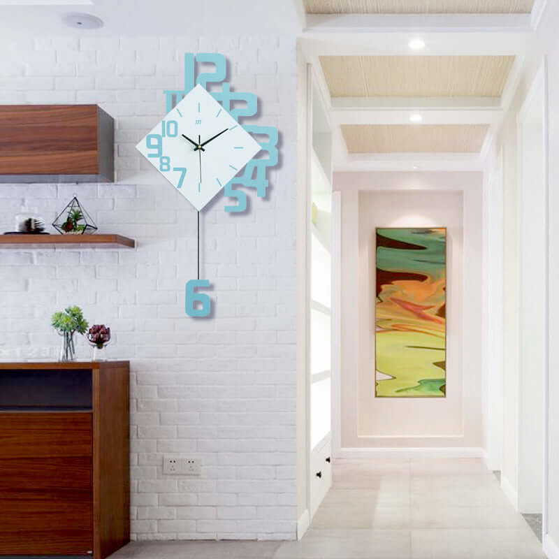 Stylish wall clock with modern design in a contemporary hallway, enhancing home decor in a chic setting.