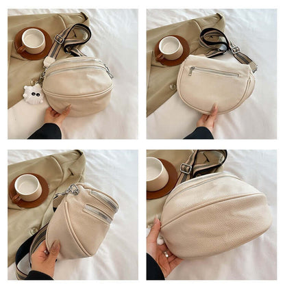 Ladies chest bag in milky white PU, featuring urban simplicity design with slit pocket. Perfect for stylish convenience.