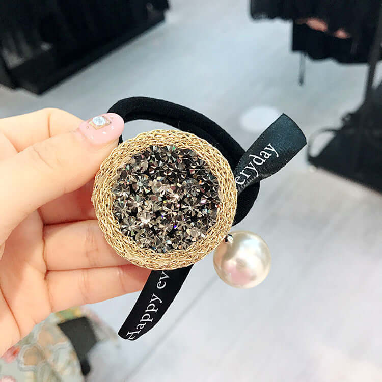 Luxury Rhinestone Hair Tie with Diamond and Crystal Bow, Ideal for Stylish Hairdos and Special Gift Occasions