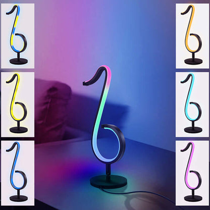 Symphony Atmosphere Table Lamp in various light settings, showcasing its modern design and color-changing capabilities.
