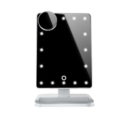 Touch Screen Vanity Mirror with LED lights and Bluetooth speaker for enhanced makeup application.
