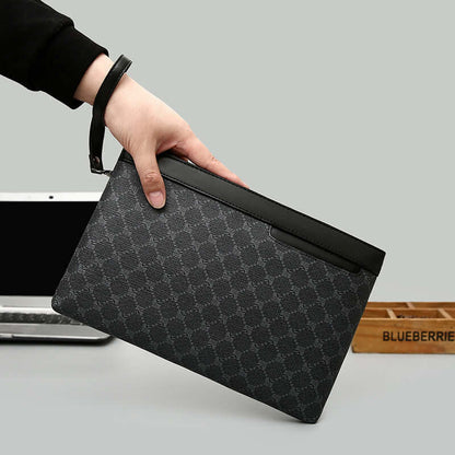 Elegant black clutch hand bag with wrist strap, made from durable PU material, ideal for everyday use and versatile fashion accessory.