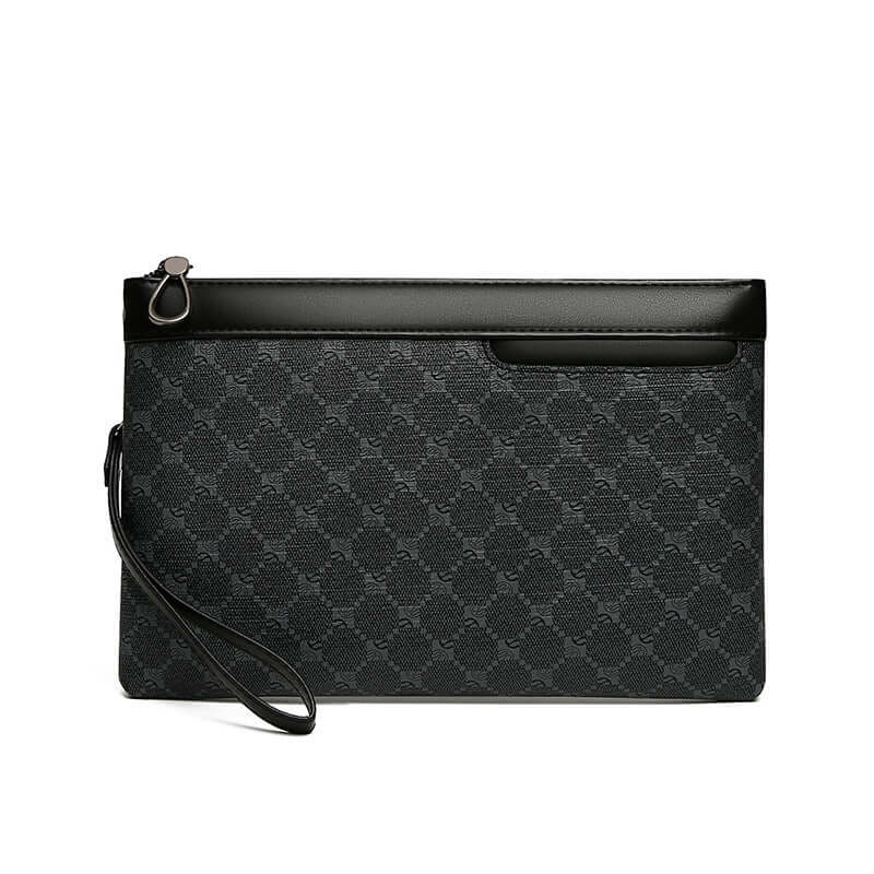 Elegant black clutch hand bag made of durable PU material with wrist strap, perfect for everyday and casual use.