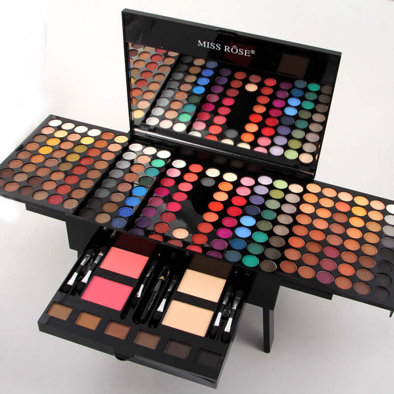 Open Eyeshadow Box showcasing 180 vibrant shades and blush colors, featuring a stylish, functional design for effortless makeup application.