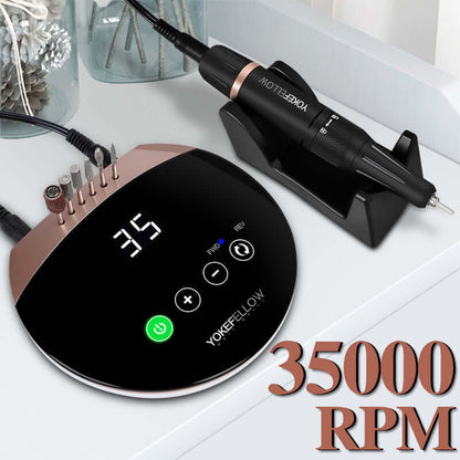 Nail Drill Machine with 35,000 RPM, sleek aluminum design for precise grooming. Durable and efficient for professional nail care.